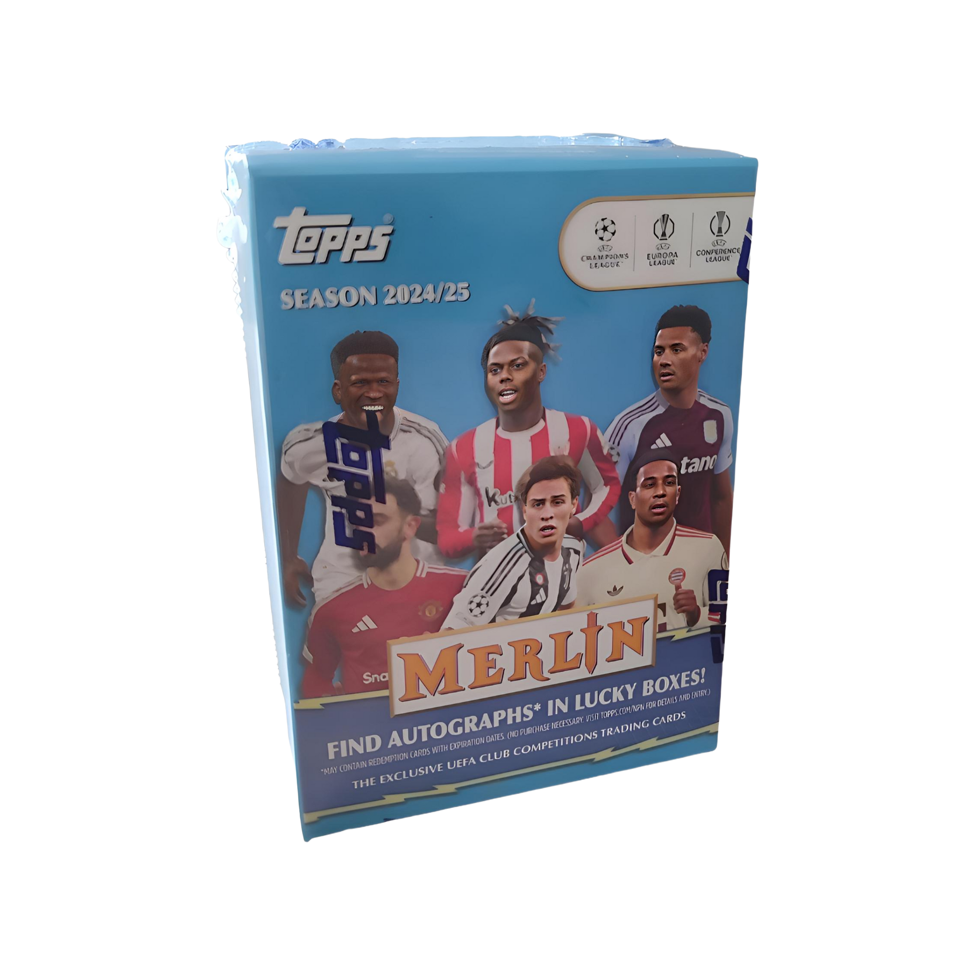 Caja Topps Merlin Chrome 2024/25 UEFA Value Box con sobres de cartas de fútbol, paralelos raros e inserts coleccionables