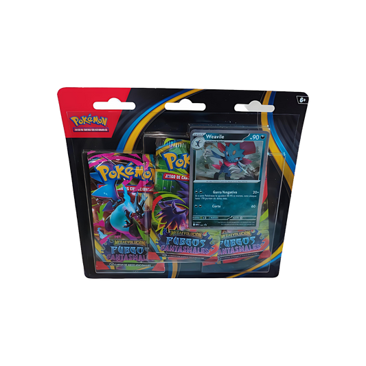 Blíster Pokémon TCG Fuegos Fantasmales 3 Sobres con Weavile Cartas Pokémon Español